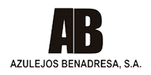 Logo Azulejos Benadresa S.A. : Initiales AB en Noir Logo noir et blanc stylisé avec les initiales majuscules 'AB' au-dessus du texte 'AZULEJOS BENADRESA, S.A.' sur fond strié gris.