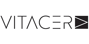 Logo VITACER Moderne | Design Épuré Logo VITACER en noir et blanc, typographie moderne et épurée, avec un carré noir contenant un triangle blanc pointant vers la droite à la fin.